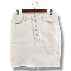 Banana Republic Denim Skirt Size 12P Ivory White Button Front Raw Hem Casual
